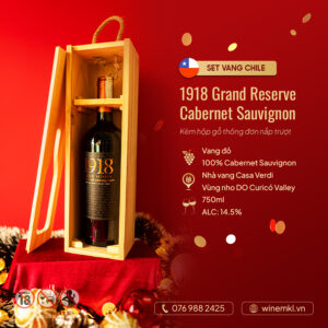 set rượu vang đỏ chile 1918 classic grand reserve cabernet saugvinon kèm hộp gỗ thông đơn